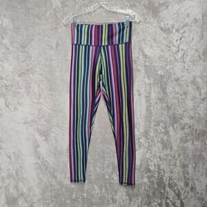 Terez Womens S Rainbow Striped High Rise Performance Leggings Athleisure Vibrant